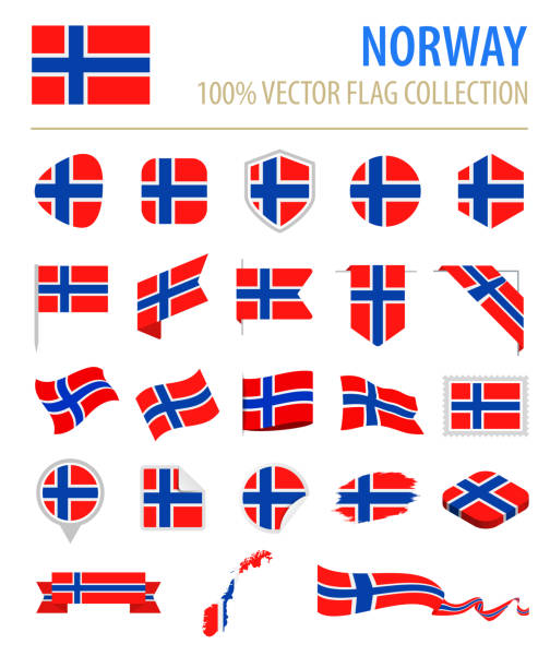 illustrazioni stock, clip art, cartoni animati e icone di tendenza di norvegia - flag icon flat vector set - norwegian flag norway flag freedom