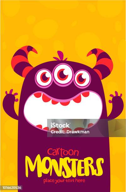 Halloween Vector Monster With Three Eyes Big Teeth And Mouth Opened Wide Isolated Stock Illustration - Download Image Now