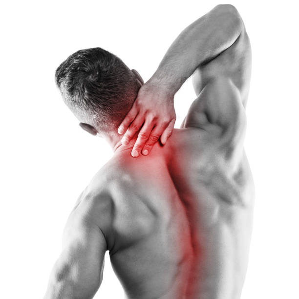 Muscular man with pain in his neck Muscular man with pain in his neck over white background Pinched Nerve in Neck stock pictures, royalty-free photos & images