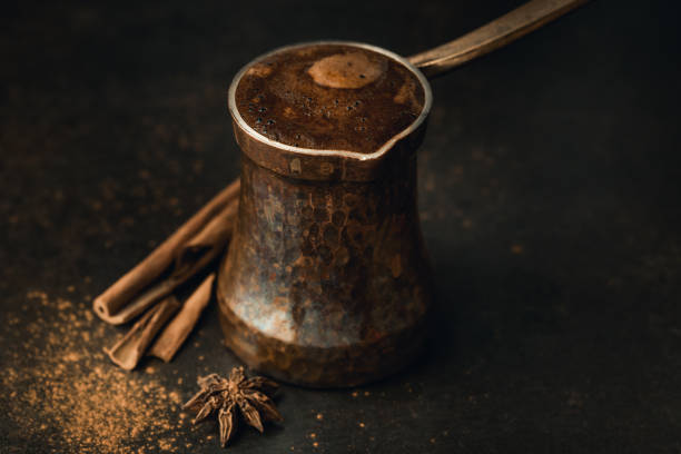 Turkish coffee Turkish coffee on dark background cezve stock pictures, royalty-free photos & images