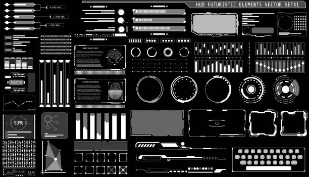 hud hologram futuristické prvky set vector - hud diplej grafické uživatelské rozhraní stock ilustrace