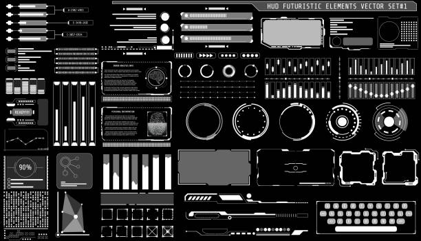 hud 홀로그램 미래 요소 벡터 설정 - border control 이미지 stock illustrations