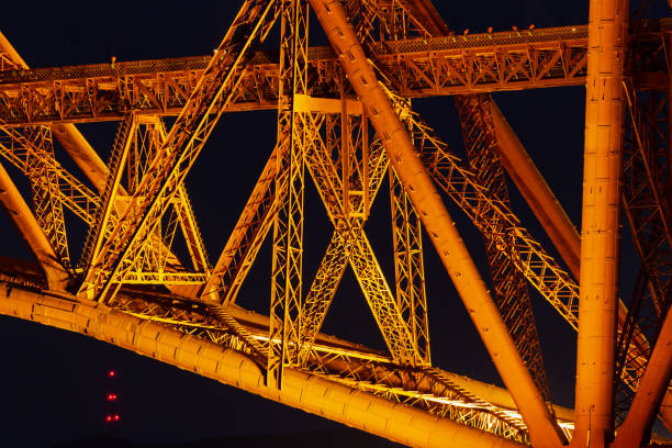 Evening view detail Forth Bridge, railway bridge over Firth of Forth near Queensferry in Scotland