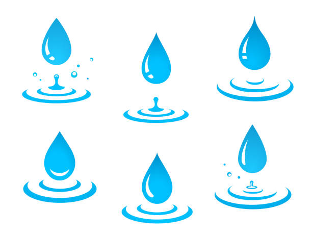 푸른 물 삭제 설정 및 시작 - bouncing water drop liquid stock illustrations