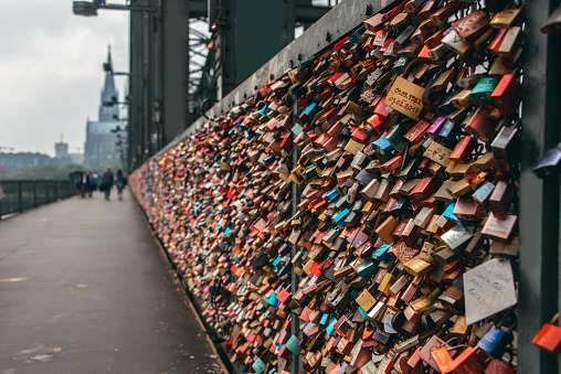Hohenzollern Bridge with love padlocks. Cologne, Germany