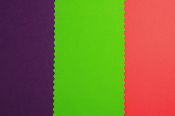 istock Three blank papers red and green and violet color with figured cutted border. Top view. Education concept 1016651702