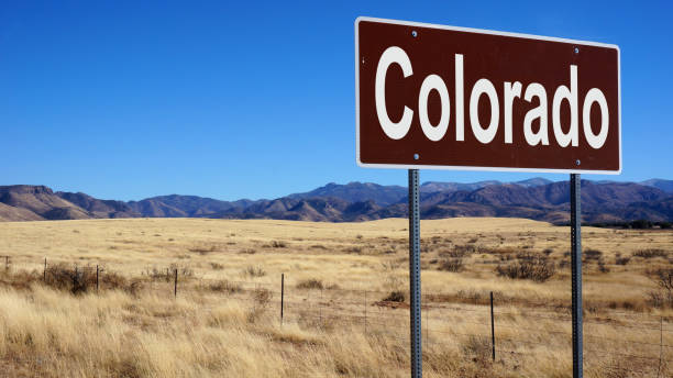 istock Colorado road sign with blue sky a 1016654846