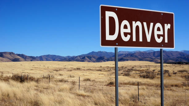 Denver road sign with blue sky