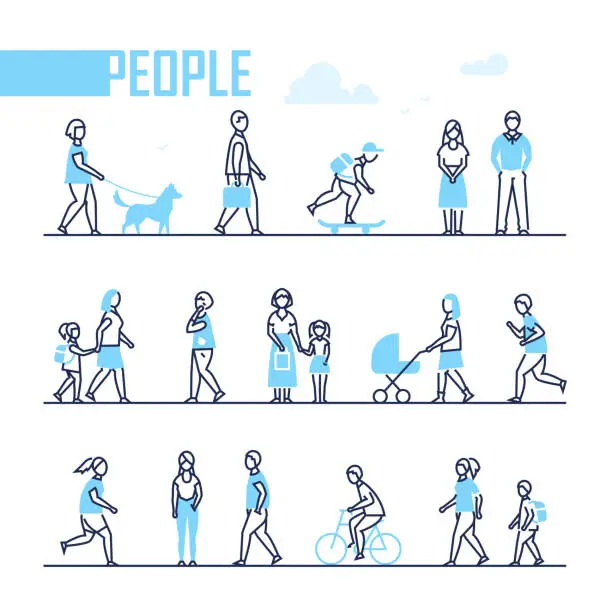 Vector illustration of People - set of line design style characters
