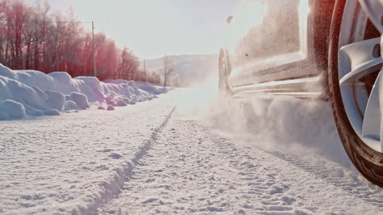 SLO MO Car driving in the snow