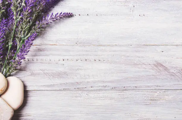 Flower on white wood board background
