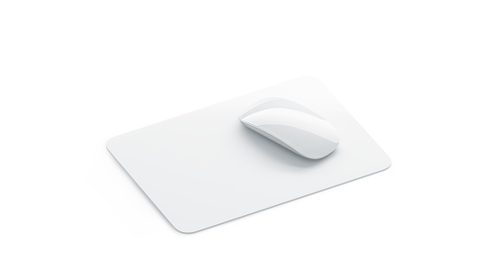 Blank white square mouse pad mock up front view, isolated, 3d rendering. Empty mat with computer mouse mockup. Clear pc mousepad rug for design presentation