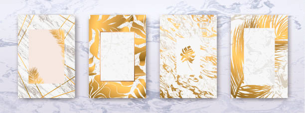 istock Wedding invitation with Gold palm leaves, black, white marble template, artistic covers design. 1016682152