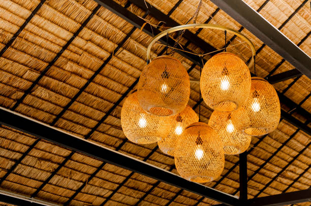 istock Decorating hanging lantern lamps in wooden wicker made from bamboo 1016688588