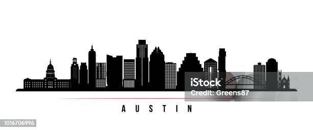 Striscione Orizzontale Sullo Skyline Della Città Di Austin Silhouette In Bianco E Nero Della Città Di Austin Usa Modello Vettoriale Per La Progettazione - Immagini vettoriali stock e altre immagini di Austin - Texas