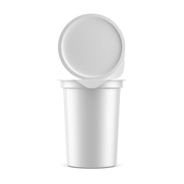 istock White Plastic Cup with Foil Lid Mockup, Cover top view, Yogurt 1016707496