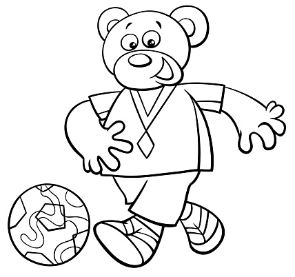 Bear Football Player Character Coloring Book Stock Illustration