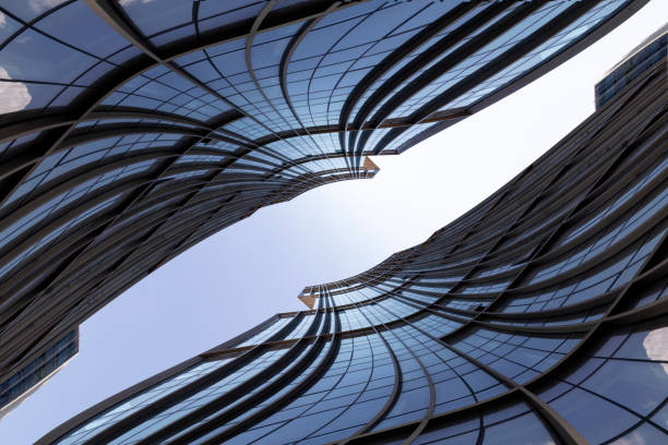 istock Banded curved abstract building background 1016712296