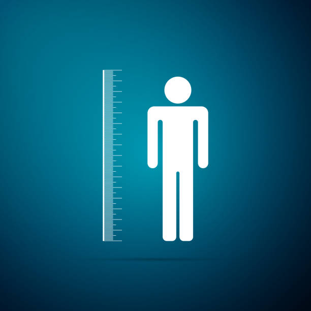 Measuring height body icon isolated on blue background. Flat design. Vector Illustration Measuring height body icon isolated on blue background. Flat design. Vector Illustration tall person stock illustrations