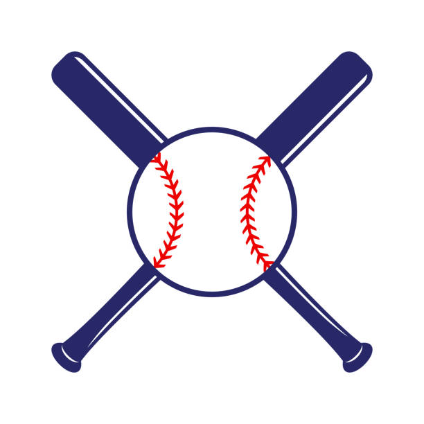 野球は、ボールとバットを渡った。クリスクロスはコウモリ。フラットのベクトル図 - 野球とクリケットのバット点のイラスト素材／クリップアート素材／マンガ素材／アイコン素材