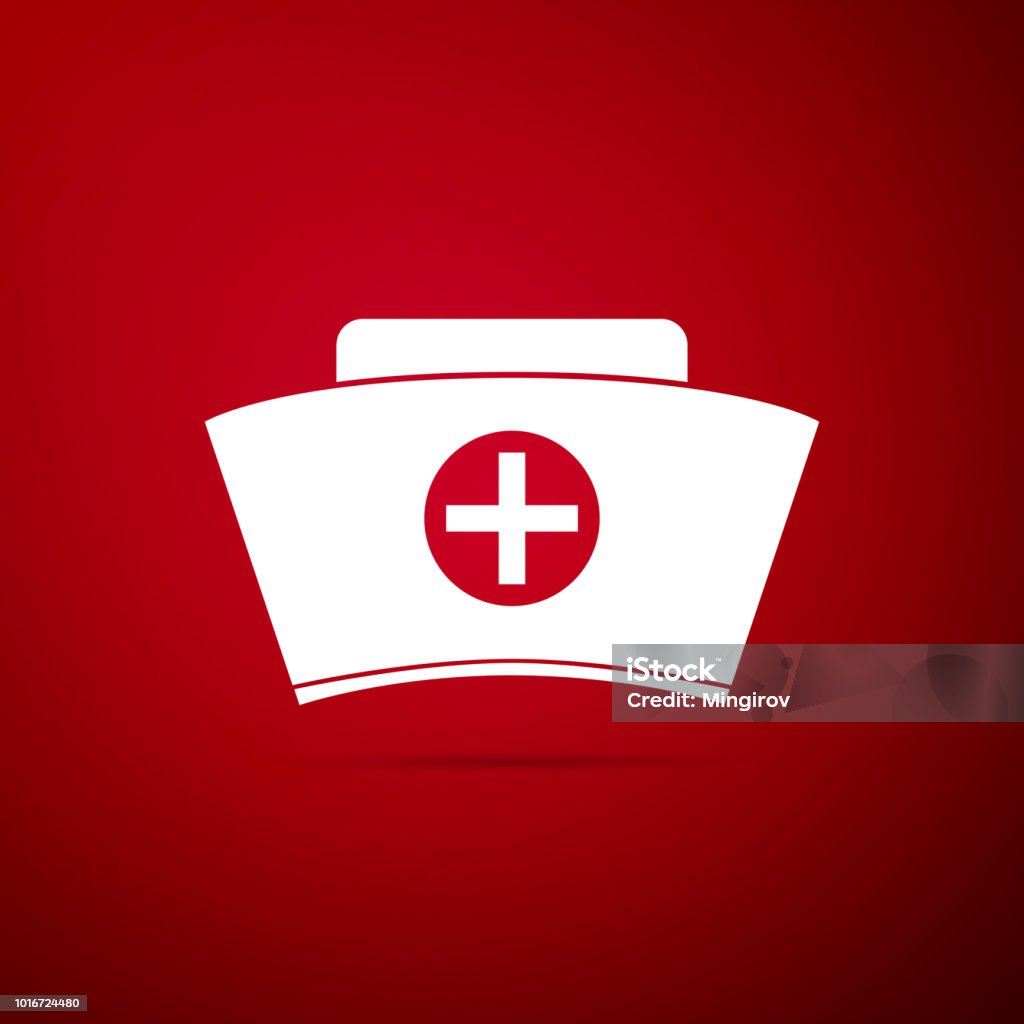 Nurse hat with cross icon isolated on red background. Medical nurse cap sign. Flat design. Vector Illustration Nurse stock vector