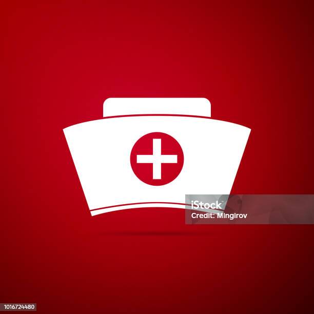 Nurse Hat With Cross Icon Isolated On Red Background Medical Nurse Cap Sign Flat Design Vector Illustration Stock Illustration - Download Image Now