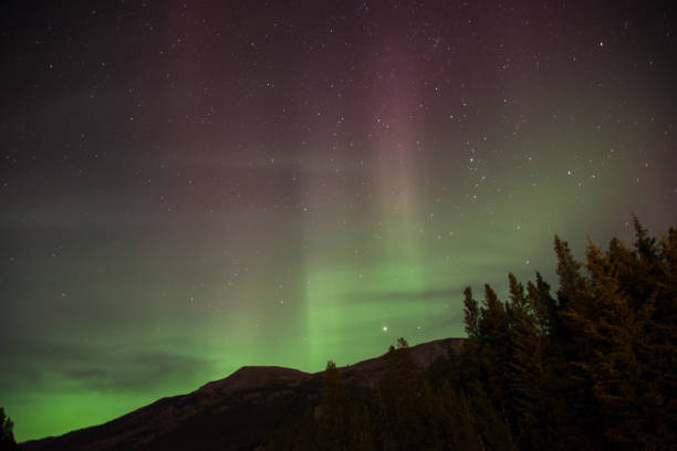 オーロラ、カナディアンロッキーのバンフ国立公園 - rocky mountains flash ストックフォトと画像