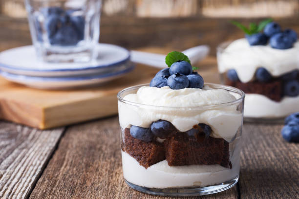 istock Blueberry chocolate cake  trifle in glass 1016740188