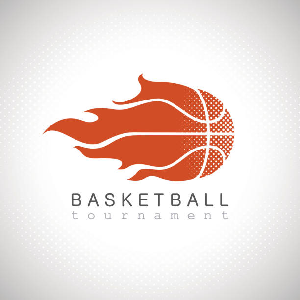 Basketball on fire tournament logo Basketball on fire tournament logo tribal style ball of fire stock illustrations