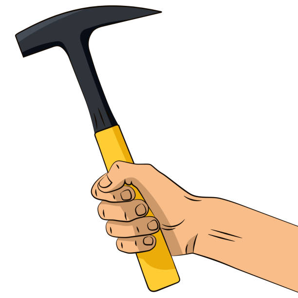 ilustraciones, imágenes clip art, dibujos animados e iconos de stock de de la mano martillo dibujado. - hammer isolated human arm holding