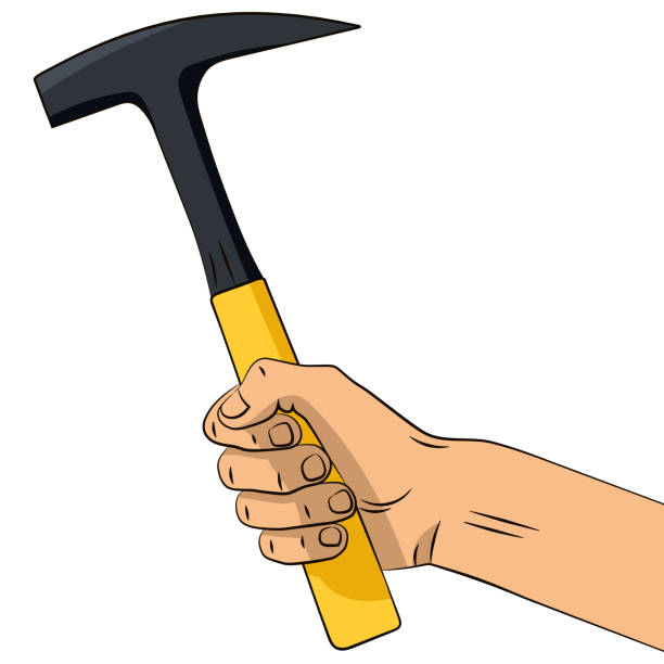 illustrazioni stock, clip art, cartoni animati e icone di tendenza di martello disegnato a mano in mano. - hammer isolated human arm holding