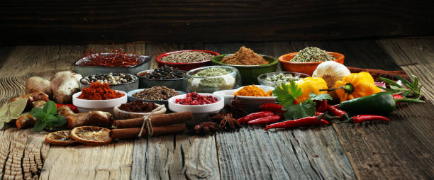 istock Spices and herbs on table. Food and cuisine ingredients. 1016748320
