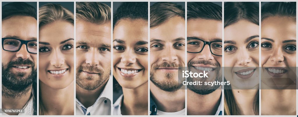 Colagem de empresários etnicamente diversa de retratos. - Foto de stock de Pessoas royalty-free