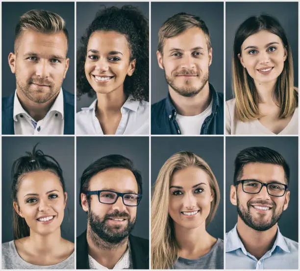 Photo of Collage of portraits ethnically diverse business people.