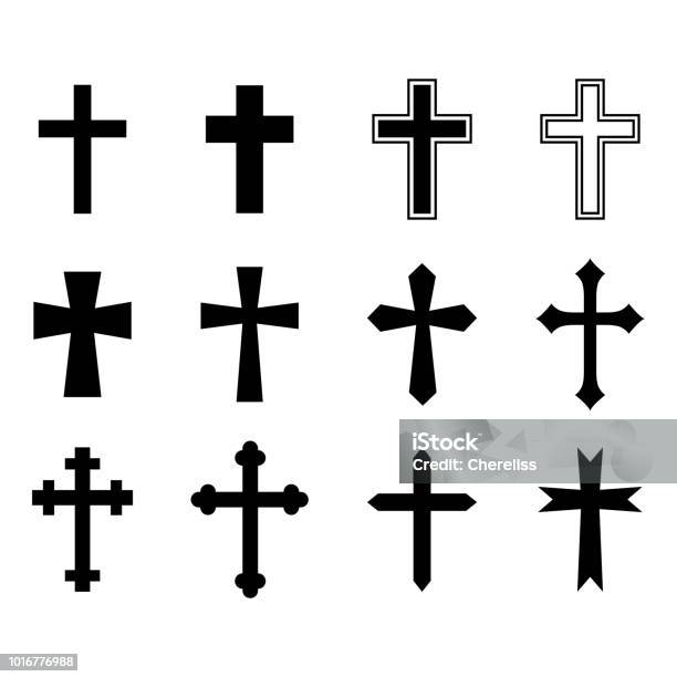 검은 십자가의 집합입니다 기독교 십자가입니다 아이콘 모음입니다 벡터 일러스트 레이 션 십자가에 대한 스톡 벡터 아트 및 기타 이미지 - 십자가, 십자형, 아이콘