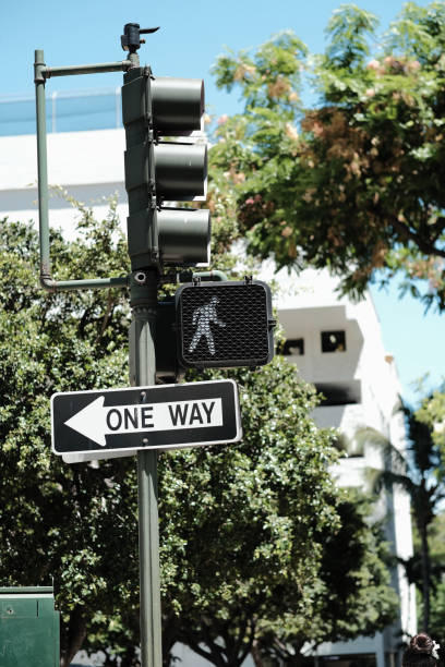 istock Traffic light with one way sign in Waikiki Honolulu Hawaii 1016782806