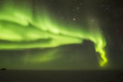 The aurora australis as seen over the South Pole during austral winter.