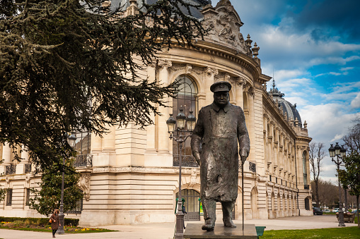 PARIS, FRANCE - MARCH, 2018: Bronze Winston Churchill statue at Petit Palais in Paris
