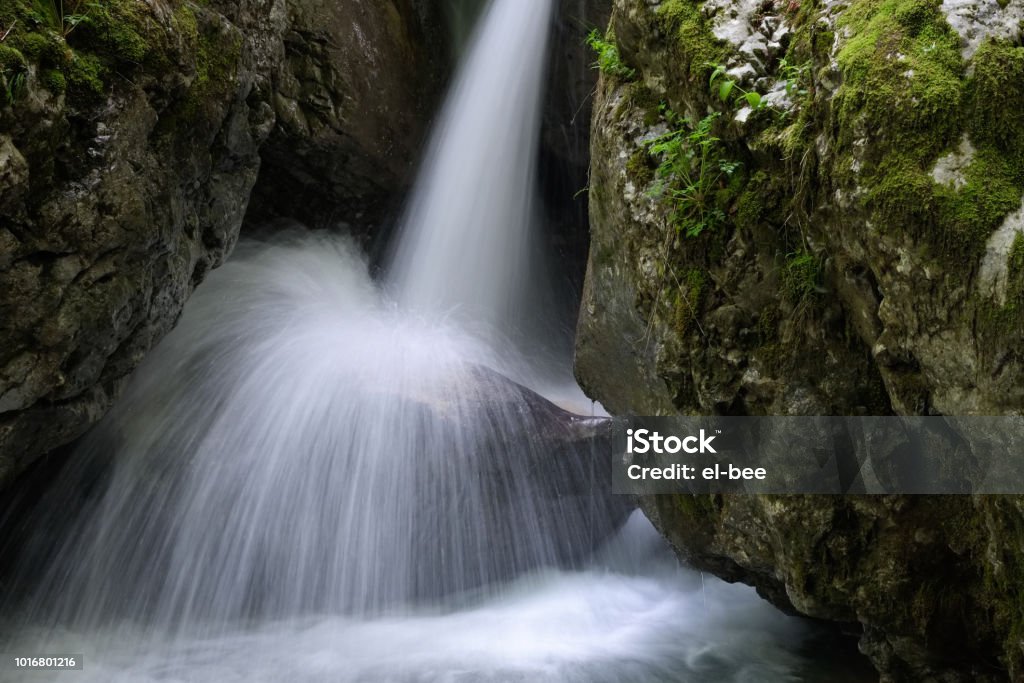 Waterfall with a fountain of spray landscape Waterfall with a fountain of spray landscape. Annecy Stock Photo