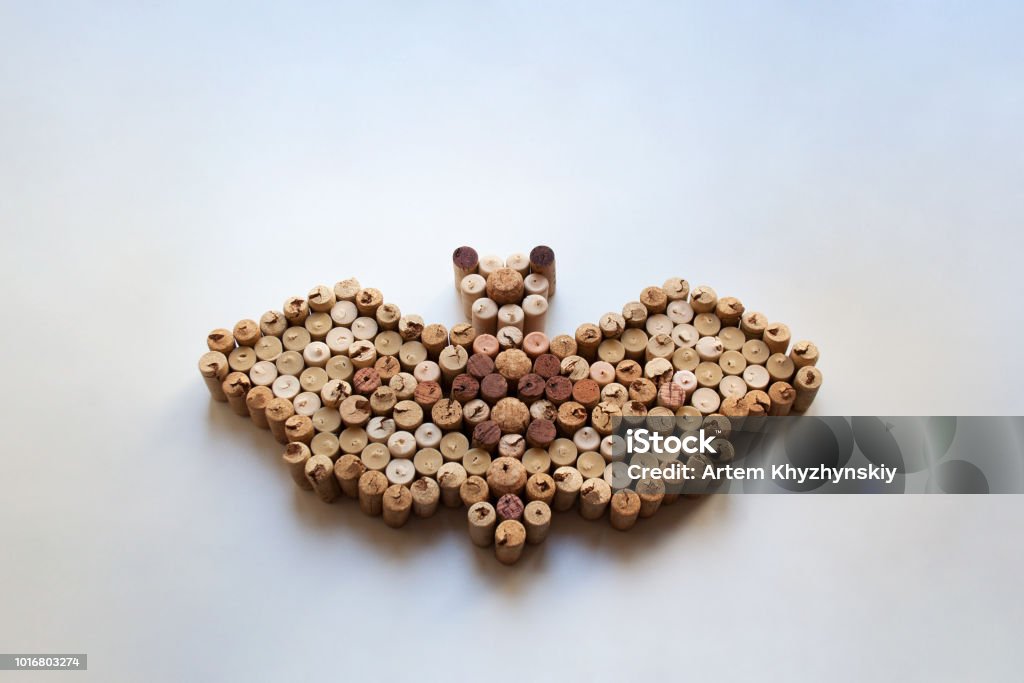 Wine corks bat with a copy space Wine corks bat composition isolated on white background with a copy space Halloween Stock Photo