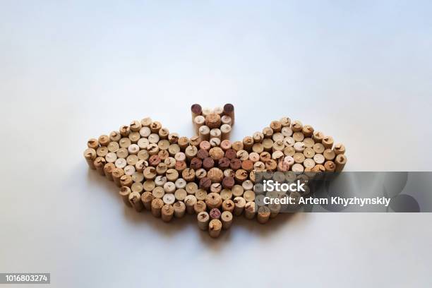 Wine Corks Bat With A Copy Space Stock Photo - Download Image Now - Halloween, Wine, Shadow