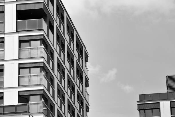 istock Modern apartment building exterior. Black and white. 1016806960