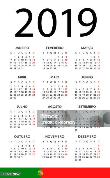 Calendar 2019 Illustration Portuguese Version Stock Illustration - Download Image Now - 2019, April, Black Color