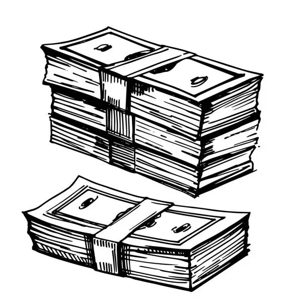 Vector illustration of Sketch of money. Hand drawn illustration converted to vector