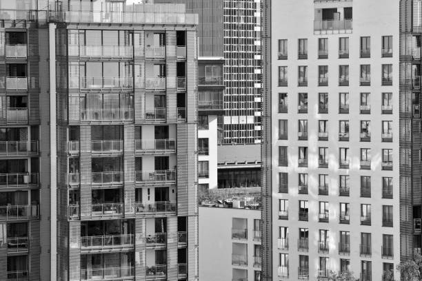 istock Modern apartment building exterior. Black and white. 1016832914
