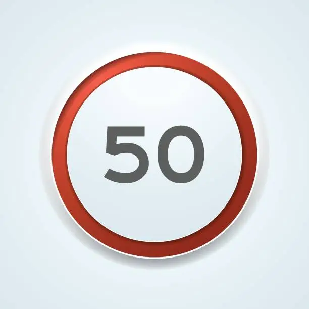 Vector illustration of Restricting speed to 50 kilometers per hour traffic button