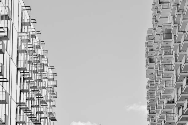 istock Modern apartment building exterior. Black and white. 1016859150