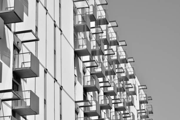 istock Modern apartment building exterior. Black and white. 1016859184