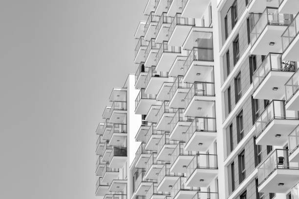 istock Modern apartment building exterior. Black and white. 1016859938