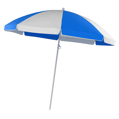 Blue Beach Umbrella , This is a 3d rendered computer generated image. Isolated on white.